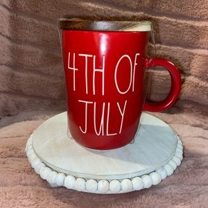 Rae Dunn 4th of July mug with coaster top